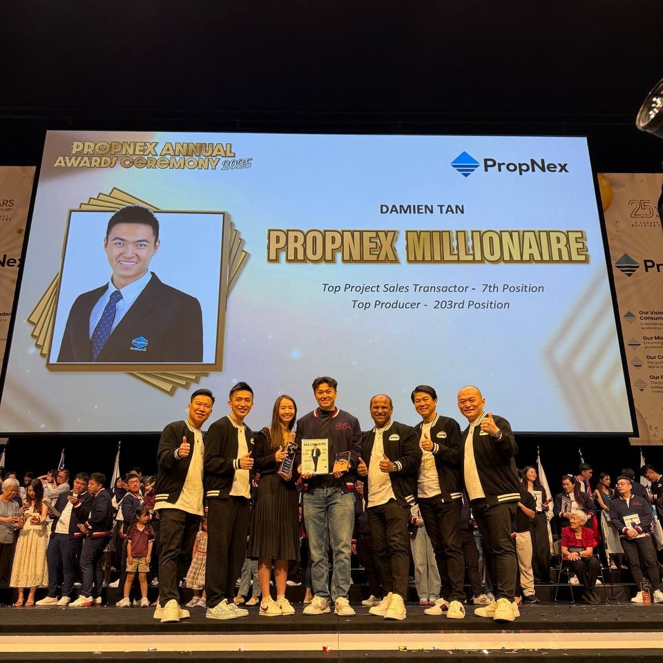 Damien Tan and the JNA team on stage at the PropNex Annual Awards Ceremony 2025