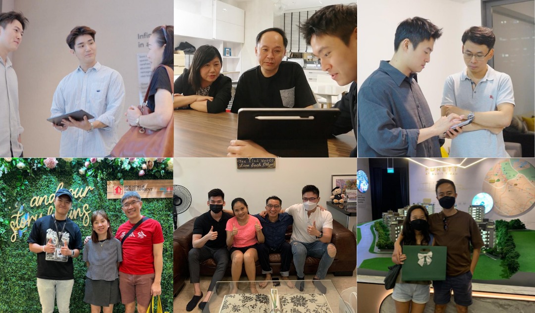 Damien Tan with his clients — families and investors celebrating their property milestones
